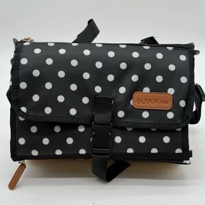 Budur Kids Polka Dot Portable Diaper Changing Pad Bag 12”x7” Fold-Out Mat Pouch